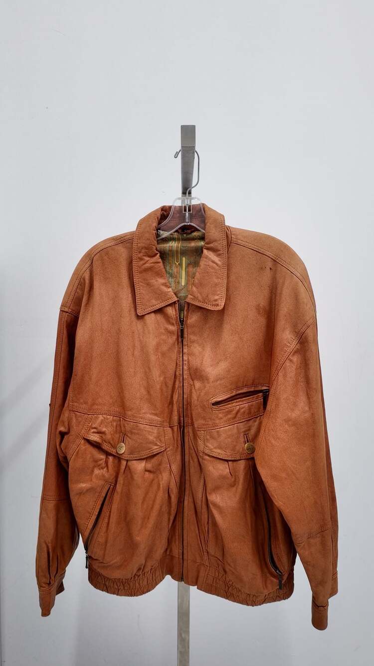 Vintage Cognac Leather Bomber Jacket - Men's Size 50 (Large)